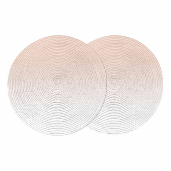 Pink White Ombre Round Placemats Set of 2,Braided Polypropylene Place Mats,Beige Gradient Color Modern Abstract Art Washable Table Mats for Kitchen Dinner Holiday Wedding Party Coffee Table Decor 13"