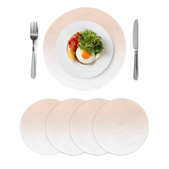 Pink White Ombre Round Placemats Set of 4 for Dinning Tables,Heat-proof Braided Table Mats 13 Inch,Beige Gradient Color Modern Abstract Art Washable Place Mat for Kitchen Restaurant Party Table Decor