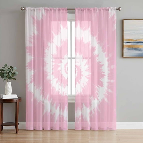 Pink White Ombre Sheer Curtains 63 Inch Length 2 Panels Set, Modern Romantic Ethnic Boho Tie Dye Voile Window Treatment Rod Pocket Curtains Sheers Drapes for Bedroom/Living Room/Kitchen 52x"63"x2