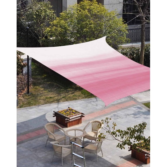 Pink White Ombre Sun Shade Sail 12'x16' Rectangle Outdoor Shade Canopy, Romantic Funny Abstract Striped Lines Porch Shades Outdoor Sun Blocking Screen, Sunshade Cloth Covers for Patio/Deck/Garden