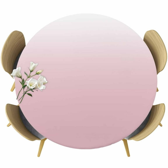 Pink White Ombre Table Cloth, Round Fitted Tablecloths with Elastic Edge, Pink Gradient Color Modern Abstract Art Wipeable Waterproof Table Cover for Kitchen Wedding 36-44 Inches