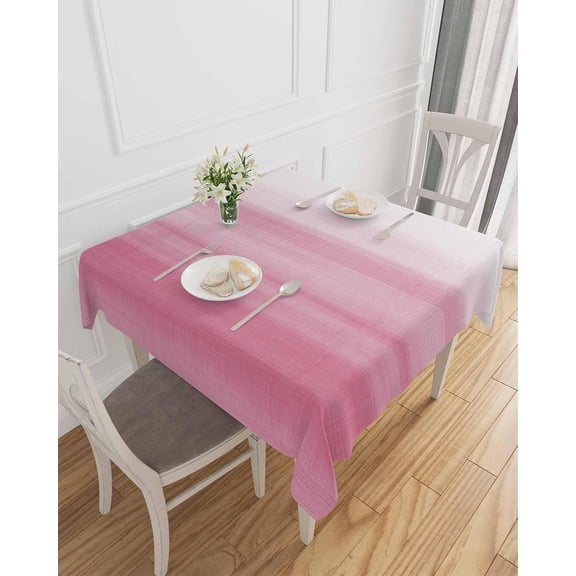 Pink White Ombre Table Cloth Waterproof Tablecloths, Romantic Funny Abstract Striped Lines Tablecloth Dining Table Cover Cloth for Kitchen Party Outdoor Tabletop Decor, Square Tablecloth 52x52 Inch