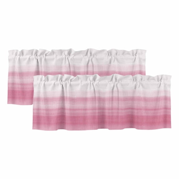 Pink White Ombre Valances for Windows, Decorative Rod Pocket Window Valance Curtains, Romantic Funny Abstract Striped Lines Short Curtain Drapes for Kitchen/Living Room, 2 Panels, 42" W x 12" L