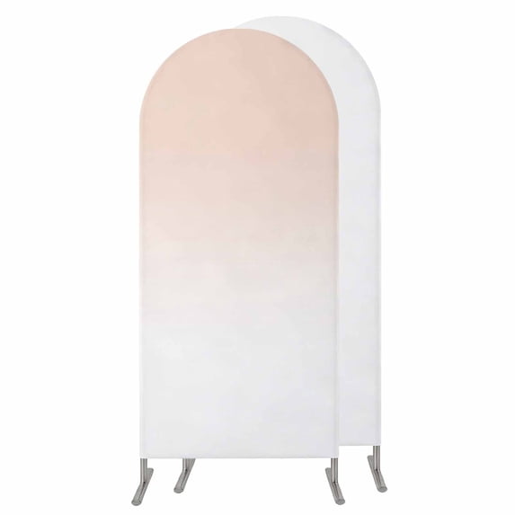 Pink White Ombre Wedding Arch Cover,Stretchy Spandex Arch Backdrop Stand Covers 5 FT,Beige Gradient Color Modern Abstract Art Round Top Arched Backdrop Cover for Birthday Party Ceremony Baby Shower