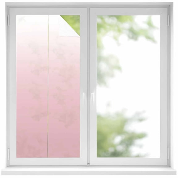 Pink White Ombre Window Privacy Film, Pink Gradient Color Modern Abstract Art Static Cling UV Sun Blocking Heat Control Window Tint, Non-Adhesive One Way Windows Privacy Cover 17.7''x39.3''