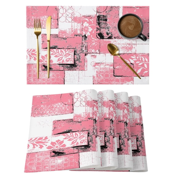 Pink White Placemats Set of 12 Modern Abstract Art Botanical Place Mats Indoor Wipeable Table Mats Washable Cloth Dining Table Placemats for Kitchen Holiday Party Home Decor 13x19 Inch