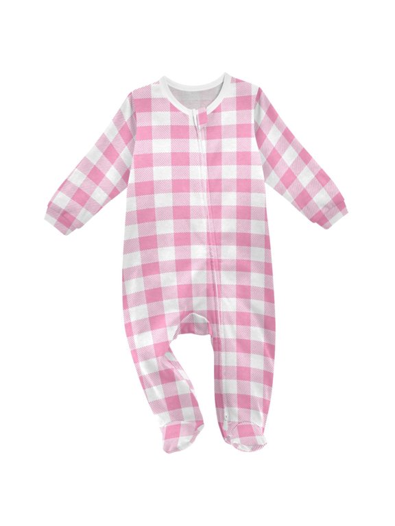 Pink White Plaid Baby Sleeper One-Piece Footies Newborn Roomper 6Months