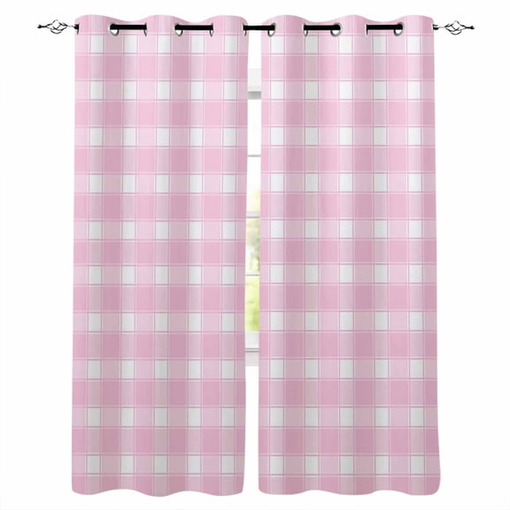 Pink White Plaid Blackout Curtains 63 Inch Length Farmhouse Rustic Country Checkerboard Pattern Thermal Insulated Window Curtain Window Drapes 2 Panels for Bedroom Living Room 42"Wx63"L