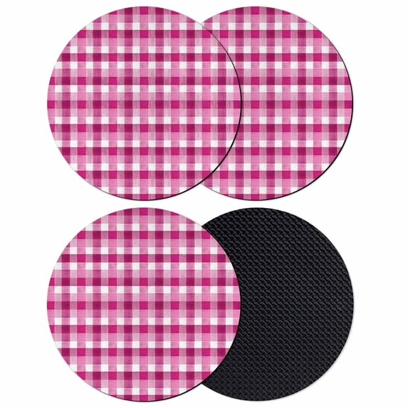 Pink White Plaid Coasters Set of 4, Absorbent Coasters for Drinks, Modern Abstract Buffalo Checked Coaster for Desk Coffee Table Protection, Home Decor House Warming Gifts 4"