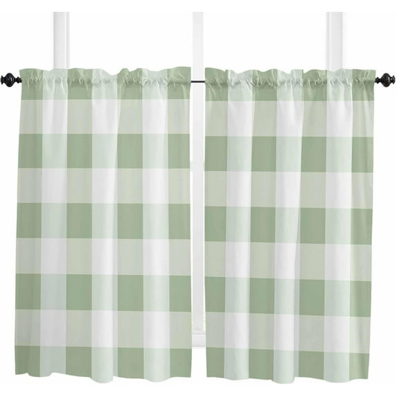 Pink White Plaid Kitchen Curtain 39 Inch Length Small Short Cafe Tiers Curtains Drape, Modern Geometric Checkered Lattice Window Treatment Rod Pocket Curtains Drapery Panels, 27.5x39
