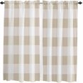 thumbnail image 1 of Pink White Plaid Kitchen Curtain 63 Inch Length Small Short Cafe Tiers Curtains Drape, Modern Geometric Checkered Lattice Window Treatment Rod Pocket Curtains Drapery Panels, 42x63, 1 of 5