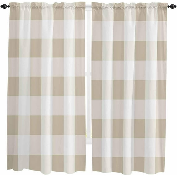 Pink White Plaid Kitchen Curtain 84 Inch Length Small Short Cafe Tiers Curtains Drape, Modern Geometric Checkered Lattice Window Treatment Rod Pocket Curtains Drapery Panels, 52x84