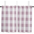 thumbnail image 1 of Pink White Plaid Kitchen Curtain 84 Inch Length Small Short Cafe Tiers Curtains Drape, Modern Geometric Checkered Lattice Window Treatment Rod Pocket Curtains Drapery Panels, 42x84, 1 of 5
