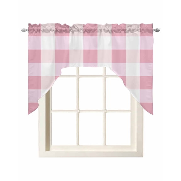 Pink White Plaid Kitchen Swag Valances for Windows, Buffalo Pastoral Check Geometric Farmhosue Swag Valances Curtains for Living Room, Rod Pocket Window Treatments for Bathroom, Bedroom, 56"x36"