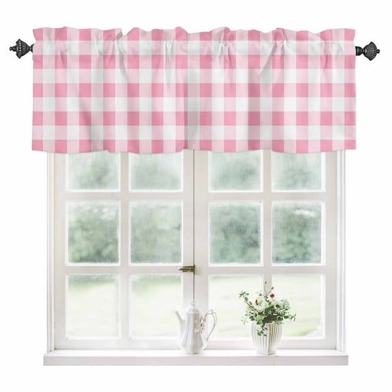 Pink White Plaid, Kitchen Valances for Windows 42x18 Inch Kitchen Curtains Valances Rod Pocket Contemporary Simple Buffalo Plaid Check Bathroom Window Valances for Window Treatment Decor