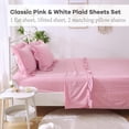 thumbnail image 1 of Pink White Plaid Ruffle Sheets Twin Size 4-Piece Set, 300TC  Yarn Dyed Cotton Sheets Deep Pocket Farmhouse Gingham Decorative Bed Set (Pink/White Plaid, Twin), 1 of 7