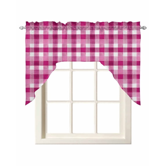 Pink White Plaid Swag Valances for Windows, Small Curtains Drapes, Modern Abstract Buffalo Checked Kitchen Window Curtains Over Sink Rod Pocket Window Treatment Valance for Bedroom/Bathroom 56"x36"