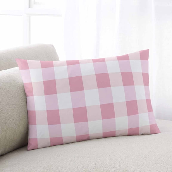 Pink White Plaid Throw Pillow Cover Case, Couch Sofa Bed Pillowcase, Soft Decorative Lumbar Pillow Protector, Minimalism Modern Checked Aesthetics 16x24Inch Reversible Pillow Shams with Zipper