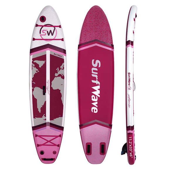 Pink White Red High Strength PVC Inflatable Stand Up Paddle Board Full Accessory Set, 132"33"6" Anti-Slip Multifunctional SUP Board for Beginner Beach Lake Outdoor Water Sports