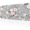 thumbnail image 1 of Pink White Rose Floral Gaming Mouse Pad Desk Mat XL 31.5×11.8 in Spring Cute Flower Grey Extended Mousepad 30X80cm with Non-Slip Rubber Base Stitched Edge Large Desk Pad for Women Gamer Office Home, 1 of 6