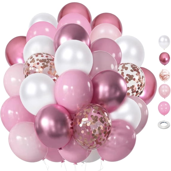 Pink White Balloons, 60pcs 12 inch Pink White Rose Gold Balloons, Pink White Metallic Rose Balloons for Birthday, Wedding, Graduation Party Decorations