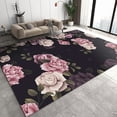 Aesthetic Rug Background Pink and White Rose Rugs for Bedroom, Black Background Plant Leaves ...