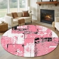 thumbnail image 1 of Pink White Round Area Rug 8Ft Washable Large Circle Rugs for Living Room Dorm, Modern Abstract Art Botanical Non-Slip Carpet Floor Mats Indoor Outdoor Carpet Runner Aesthetic Home Decor, 1 of 8