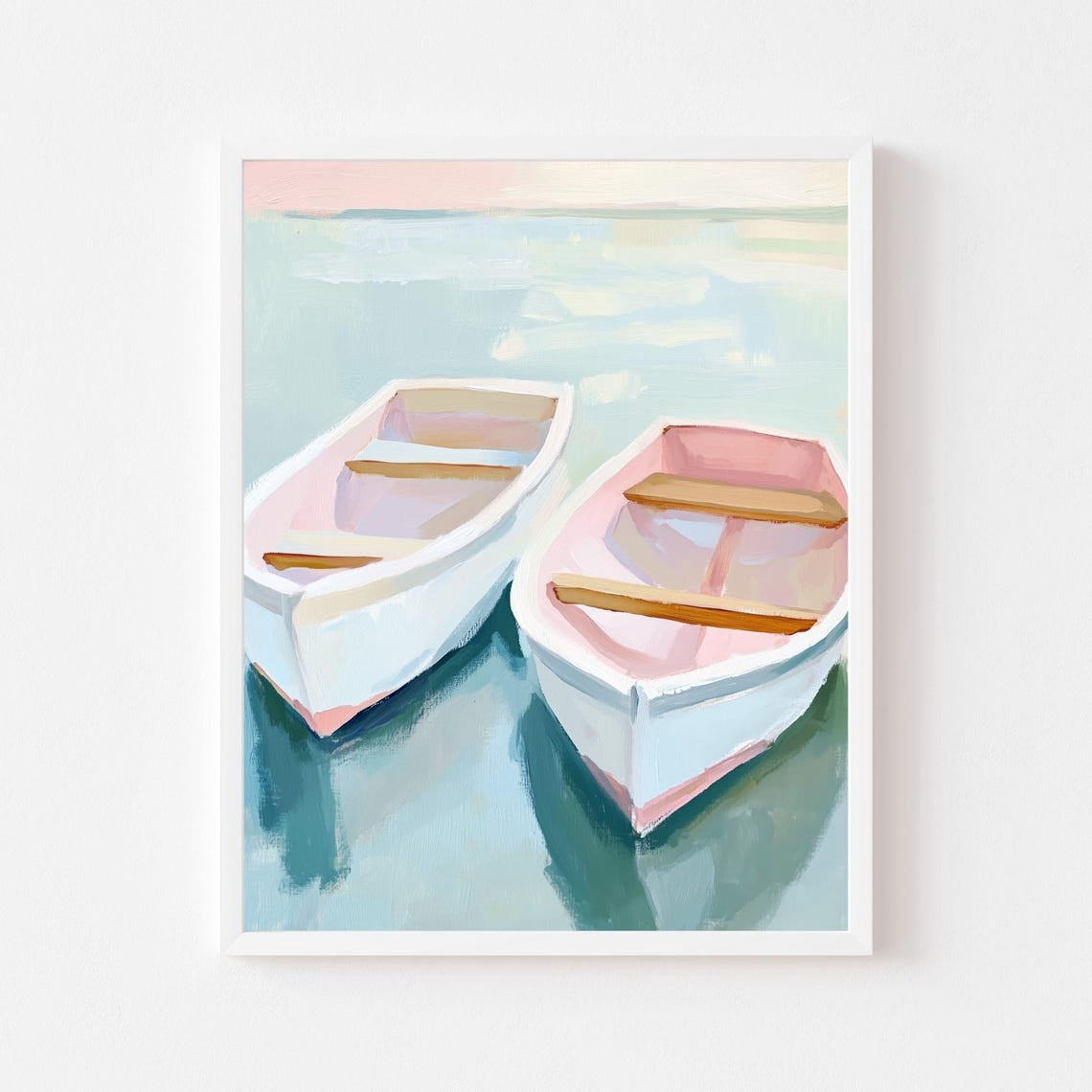 Pink Rowboat Pink And White Rowboats Painting Pastel Boat Wall Art Print Colorful ...