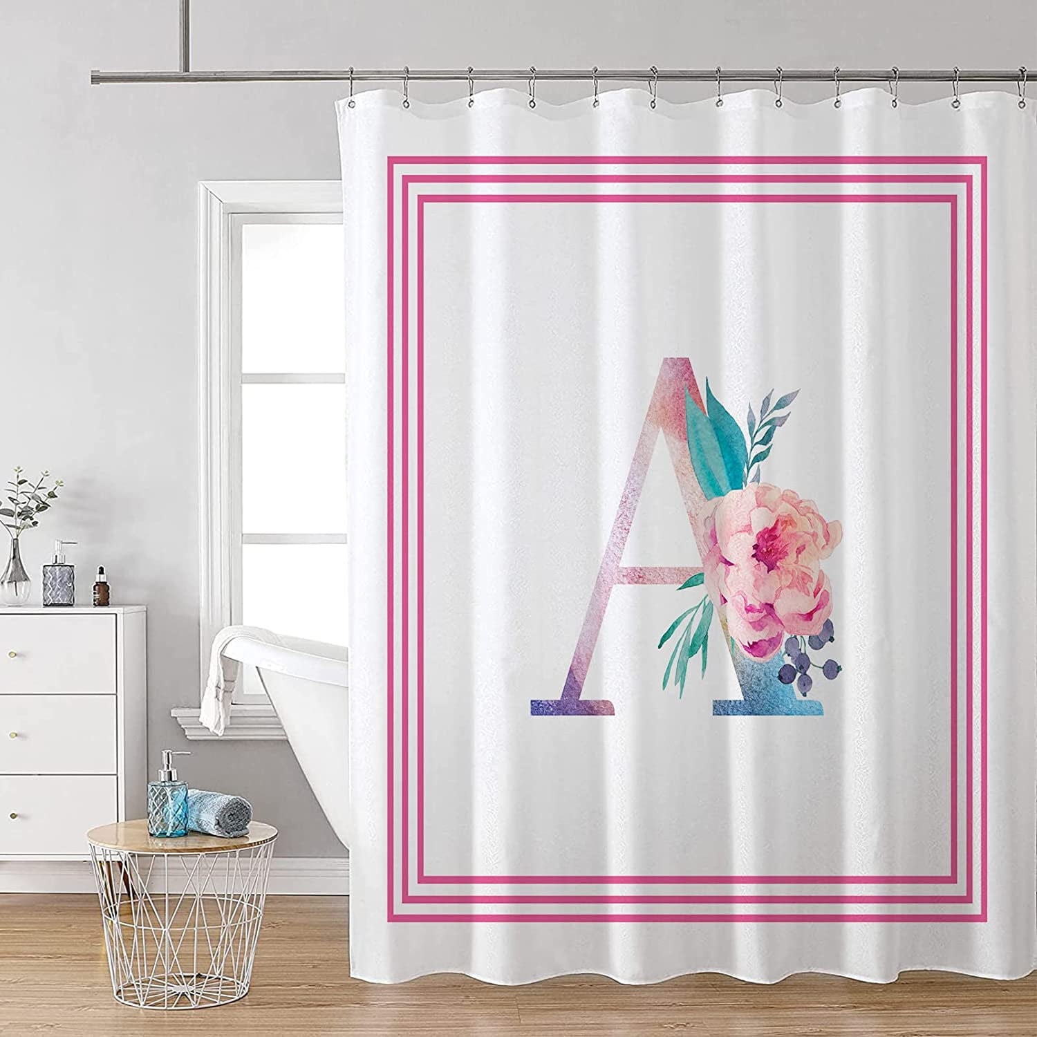 Pink White Shower Curtain,Modern Minimalist Striped Bathroom Shower ...
