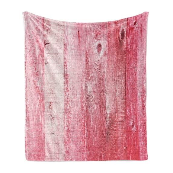 Pink and White Soft Flannel Fleece Blanket, Distressed Vintage Grunge Texture Image of Wood Planks Painted in Pink, Cozy Plush for Indoor and Outdoor Use, 50" x 70", Dark Coral Pink, by Ambesonne