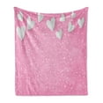 thumbnail image 1 of Pink and White Soft Flannel Fleece Throw Blanket, 3D Style Hearts As Butterfly Wings Tender Spring Love in the Air, Cozy Plush for Indoor and Outdoor Use, 50" x 70", Pink Pale Grey, by Ambesonne, 1 of 5