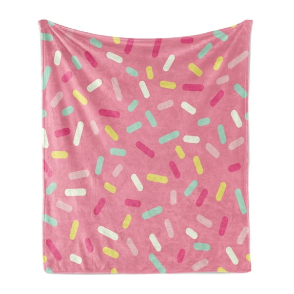 Pink and White Soft Flannel Fleece Throw Blanket, Abstract Pattern of Colorful Donut Sprinkles Tasty Food Bakery Theme, Cozy Plush for Indoor and Outdoor Use, 70" x 90", Multicolor, by Ambesonne