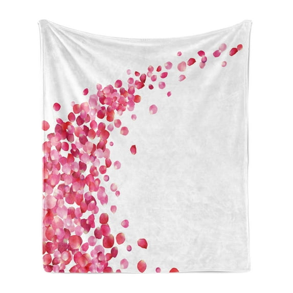 Pink and White Soft Flannel Fleece Throw Blanket, White Background with Vibrant Rose Petals Vortex with Realistic Look, Cozy Plush for Indoor and Outdoor Use, 50" x 60", Magenta White, by Ambesonne