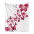 thumbnail image 1 of Pink and White Soft Flannel Fleece Throw Blanket, Flowers and Butterflies in an Abstract Romantic Composition, Cozy Plush for Indoor and Outdoor Use, 50" x 60", Dark Coral Pale Grey, by Ambesonne, 1 of 5
