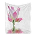 thumbnail image 1 of Pink and White Soft Flannel Fleece Throw Blanket, Lotus Flower in Freshwater Aquatic Nature Relaxation and Spa Theme, Cozy Plush for Indoor and Outdoor Use, 50" x 70", Pink White Green, by Ambesonne, 1 of 6