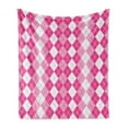 thumbnail image 1 of Pink and White Soft Flannel Fleece Throw Blanket, Traditional Argyle Design with Rhombuses and Dashed Lines, Cozy Plush for Indoor and Outdoor Use, 60" x 80", Pink Pale Pink and White, by Ambesonne, 1 of 6
