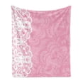 thumbnail image 1 of Pink and White Soft Flannel Fleece Throw Blanket, Vertical Floral Lacework Style Graphic Ornament Abstract Feminine Design, Cozy Plush for Indoor and Outdoor Use, 50" x 60", Pink White, by Ambesonne, 1 of 5
