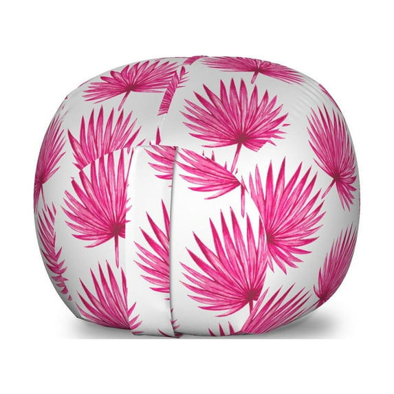 Pink and White Storage Toy Bag Chair, Botanical Hawaii Jungle Pattern with Palm Leaves Exotic Rainforest, Stuffed Animal Organizer Washable Bag, Large Size, Magenta and White, by Ambesonne