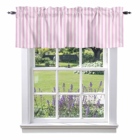 Pink White Stripe Kitchen Curtain Valances for Windows Farmhouse Short Curtains, Modern Minimalist Geometric Striped Rod Pocket Valance Curtain for Bedroom Cafe Living Room