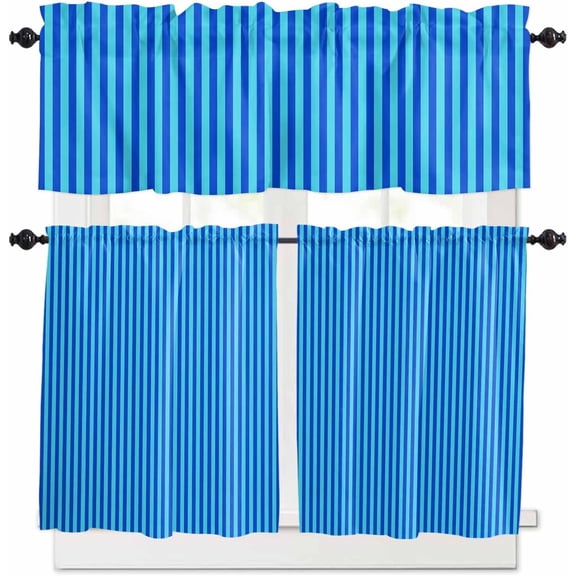 Pink White Stripe Kitchen Curtains, Modern Minimalist Geometric Striped 3-Piece Kitchen Curtain Valance and Tiers Set 36 Inch Length, Rod Pocket Half Window Curtains for Cafe Living Room Bathroom