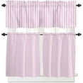 thumbnail image 1 of Pink White Stripe Kitchen Curtains, Modern Minimalist Geometric Striped 3-Piece Kitchen Curtain Valance and Tiers Set 36 Inch Length, Rod Pocket Half Window Curtains for Cafe Living Room Bathroom, 1 of 6