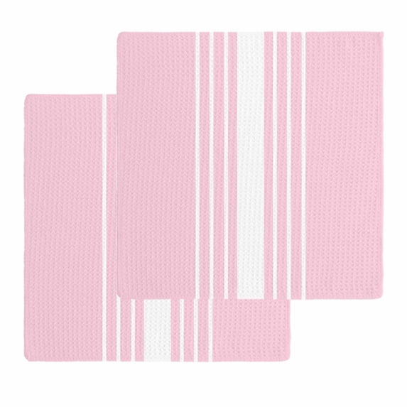 Pink White Stripe Kitchen Dish Towels for Drying Dishes Set of 2, Modern Rustic Vertical Striped Waffle Weave Microfiber Hand Tea Bathroom Towels Quick Dry & Absorbent Towel 12x12