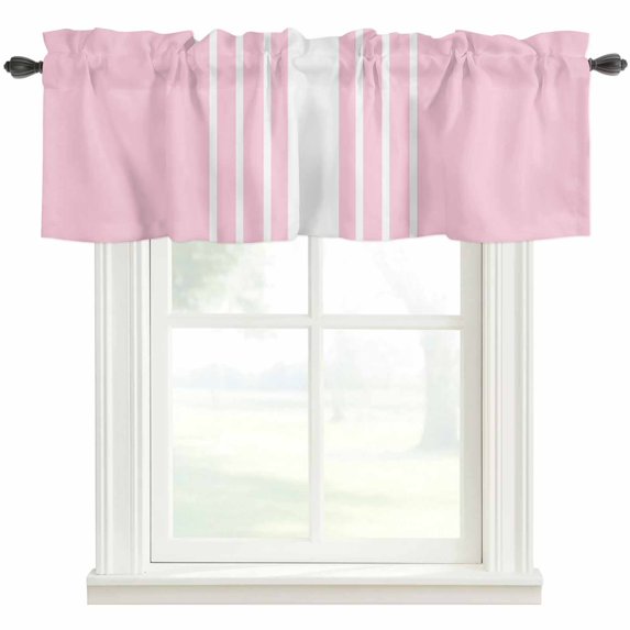 Pink White Stripe Kitchen Valances for Windows, Modern Rustic Vertical Striped Bathroom Window Valances 60x18 Inch Rod Pocket Window Treatments Valance Curtains for Living Room Bedroom Decor