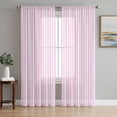 thumbnail image 1 of Pink White Stripe Semi Sheer Curtains 108 Inch Length 2 Panels Set, Modern Minimalist Geometric Striped Sheer Kitchen Curtain Privacy Voile Window Curtain for Living Room Bedroom Rod Pocket Drapes, 1 of 7