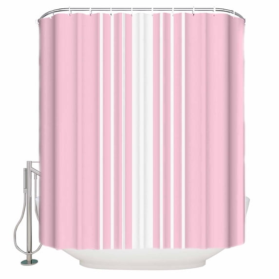 Pink White Stripe Shower Curtains for Bathroom Waterproof Fabric Bath Curtains Decor Bath Tub Curtain Modern Rustic Vertical Striped Decorative Shower Curtain Sets with 12 Hooks, 72x72 Inch