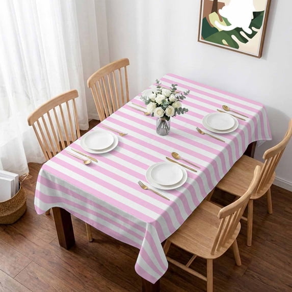 Pink White Stripe Table Cloth Waterproof Tablecloths, Modern Minimalist Geometric Striped Tablecloth Dining Table Cover for Kitchen Party Tabletop Outdoor, Rectangle Tablecloth 60x102 Inch