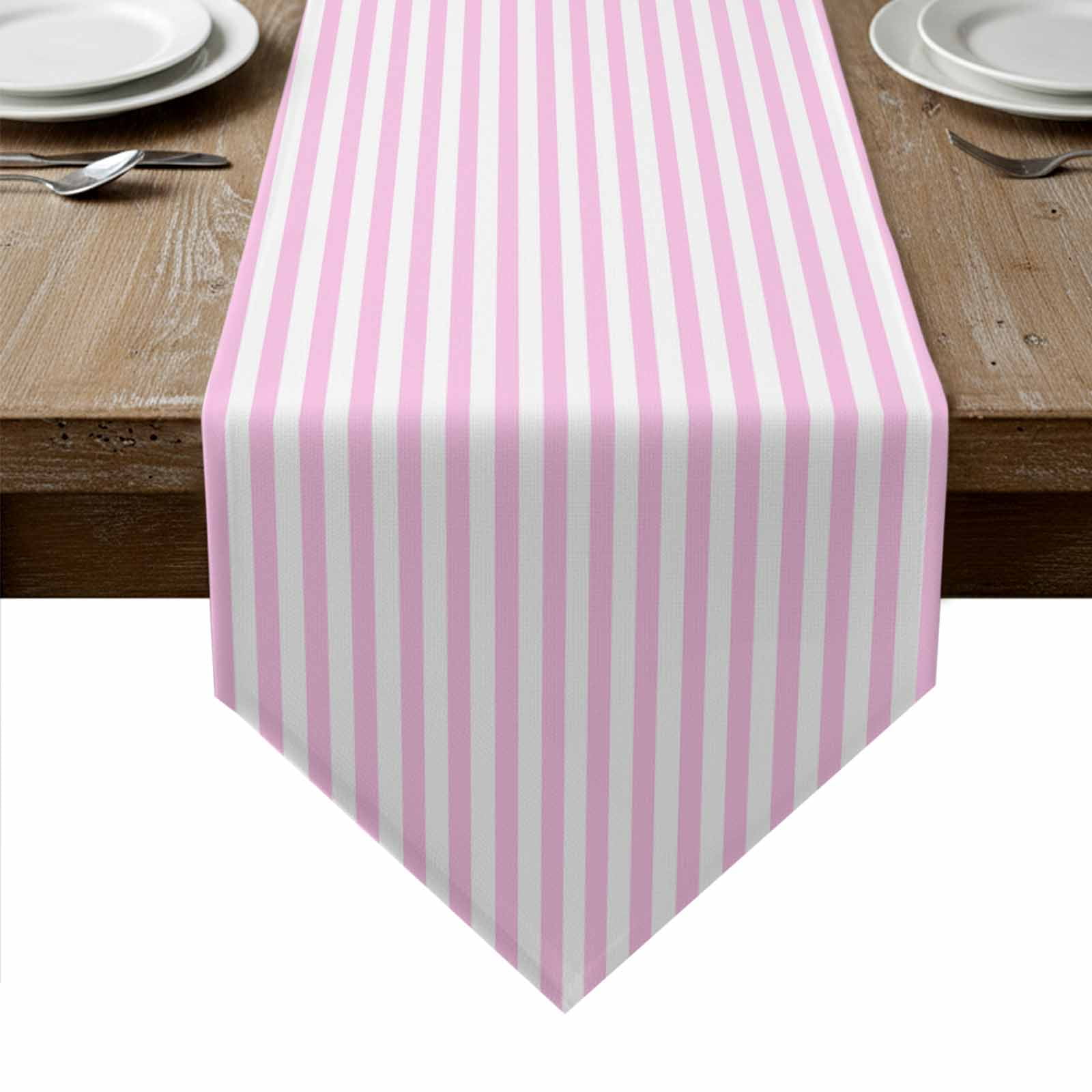 Pink White Stripe Table Runner Linen Burlap Table Runner 70 Inches Long Modern Minimalist Geometric Striped Dresser Scarves for Kitchen Island Coffee Dining Room Party Wedding Holiday Decor 13"x70"