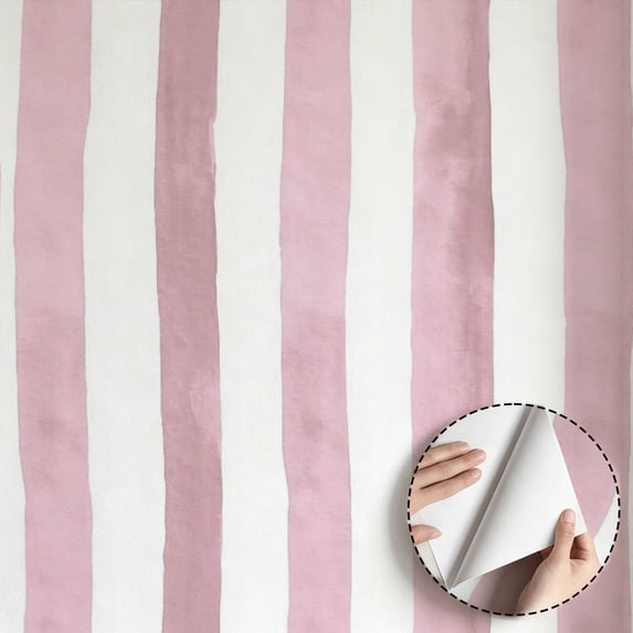 Pink White Stripe Wallpaper Modern Minimalist Aesthetic Self Adhesive and Removable Waterproof Home Decor for Bedroom Living Room Bathroom Kitchen Cabinet Drawer 17.7 * 118 in