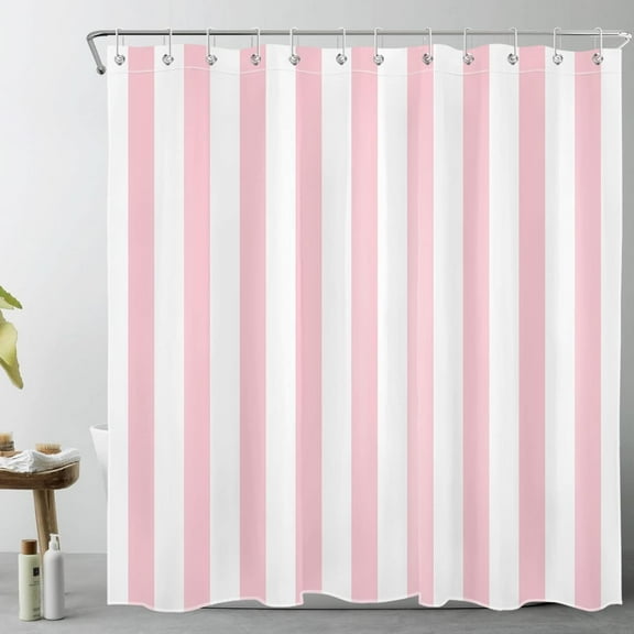Pink and White Striped Fabric Shower Curtain for Bathroom with 12 Hooks, Western Country Geometric Shower Curtains for Bathroom, Modern Farmhouse Chic Style Bathroom Shower Curtains, 72x84 Inch