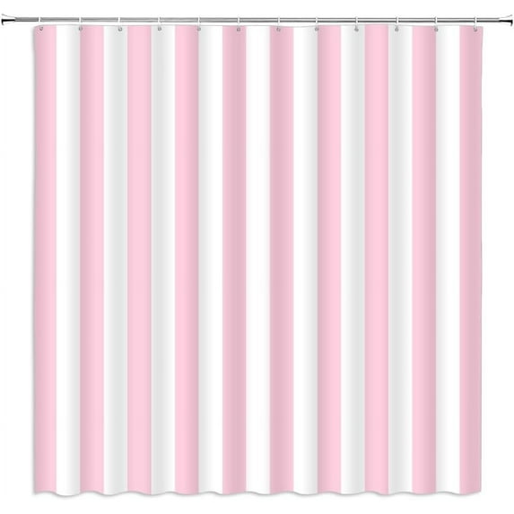 Pink White Striped Shower Curtain Vertical Stripe Geometric Modern Farmhouse Chic Style Bathroom Decor Fabric Curtains with Hook